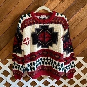 Vintage 3D look Aztec grandpa sweater size M
